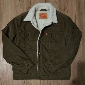 Levi’s Olive Green Corduroy Sherpa Trucker Jacket - Men’s Medium/Women’s L